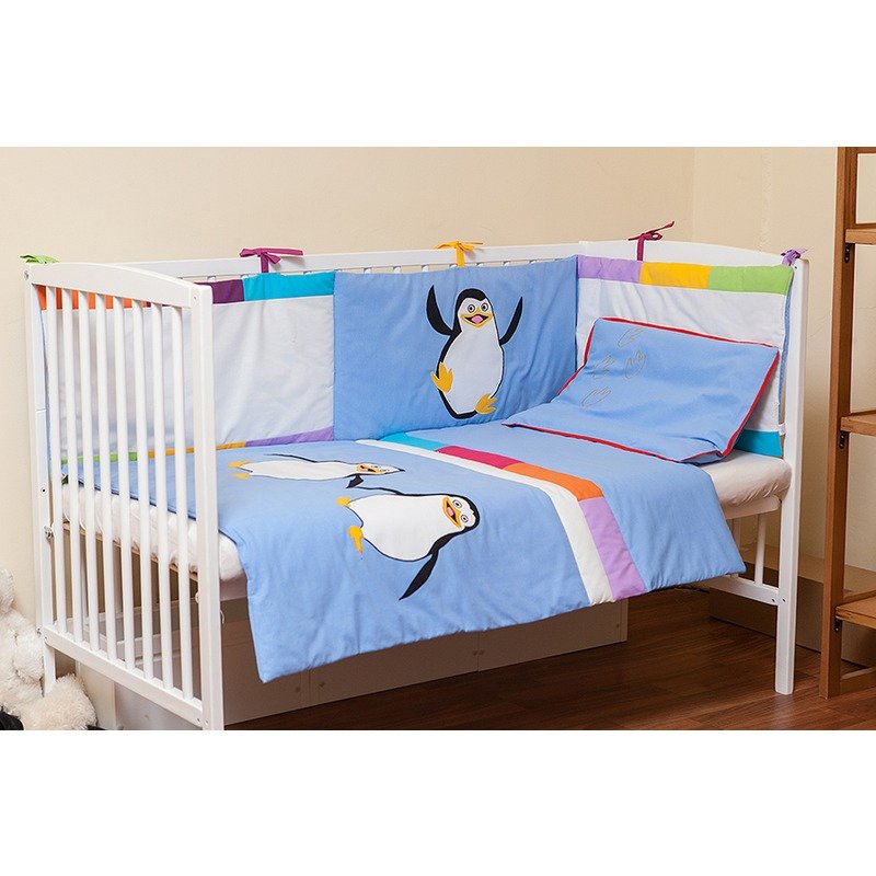 Kidsdecor Set de pat 4 piese Pinguini brodati baby