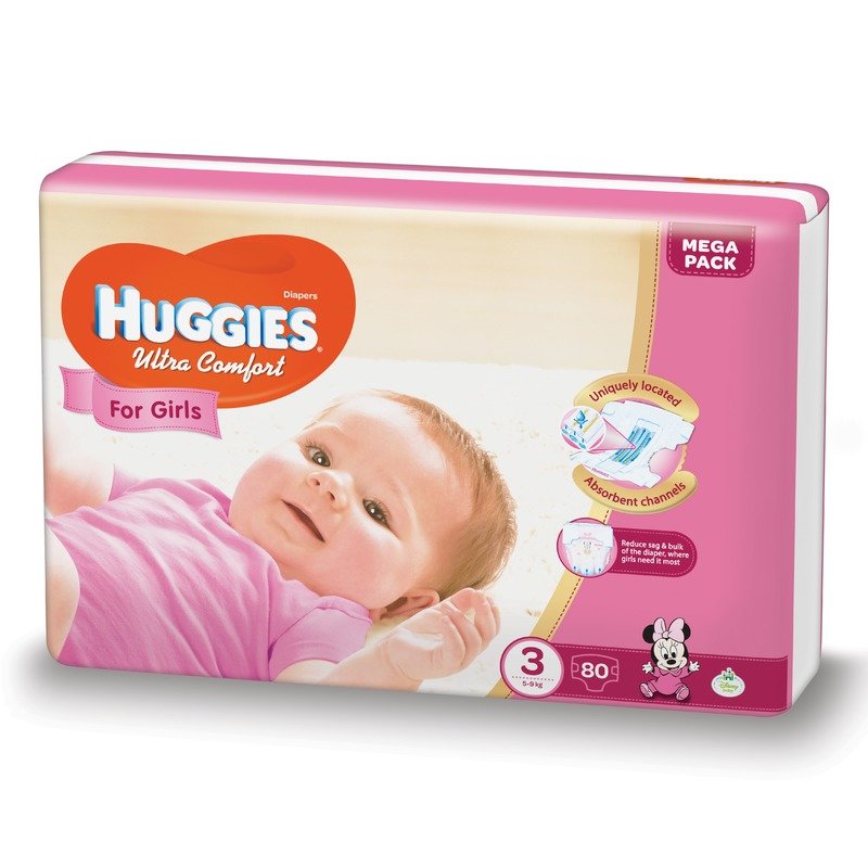 Scutece Huggies Ultra Confort Mega Pack (nr 3) Girl 80 buc 5-9 kg din categoria Scutece bebelusi de la Huggies