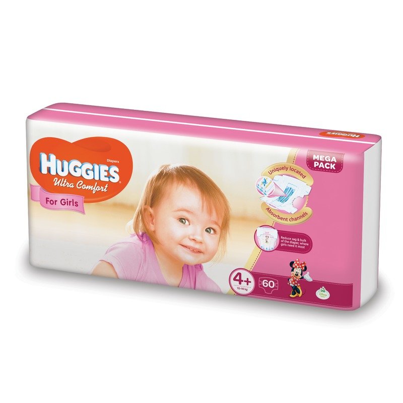 Scutece Huggies Ultra Confort Mega Pack (nr 4+) Girl 60 buc 10-16 kg din categoria Scutece bebelusi de la Huggies