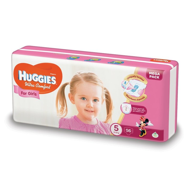 Scutece Huggies Ultra Confort Mega Pack (nr 5) Girl 56 buc 12-22 kg din categoria Scutece bebelusi de la Huggies